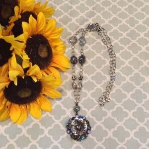 Loft Long Jeweled Flower Necklace Gunmetal